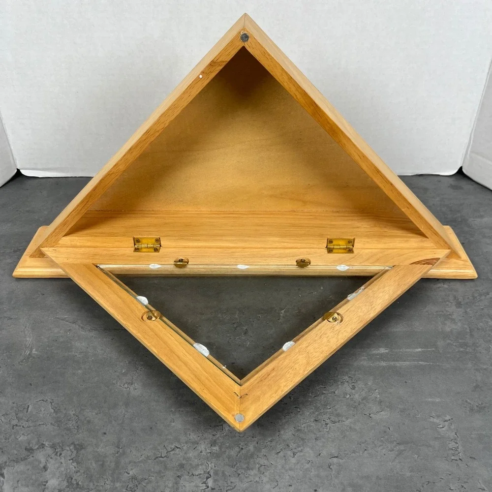 Wooden Triangle Flag Display Case Shadow Box Glass‎ Front Like New Open Box